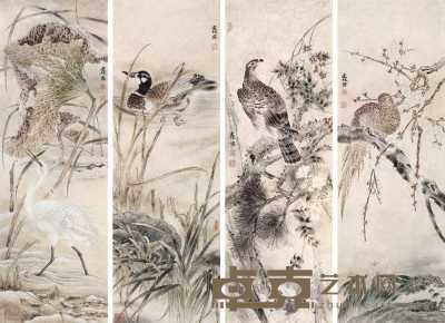 姜建林 2006年作 花鸟 四屏 100×33cm×4